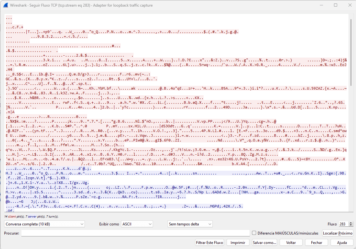 Wireshark capture showing Kafka traffic encrypted with TLS.
